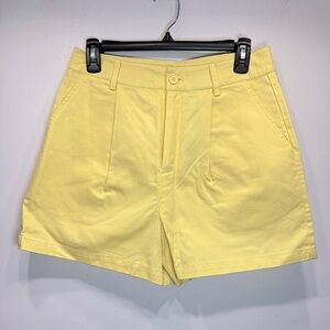 Lemon Yellow 100% Cotton High Rise Shorts by JustFab 3” Inseam Pockets Medium